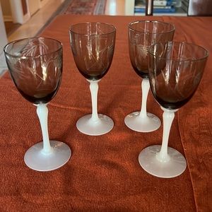 Four (4) Vintage Etched Wine Glasses from 1950’s